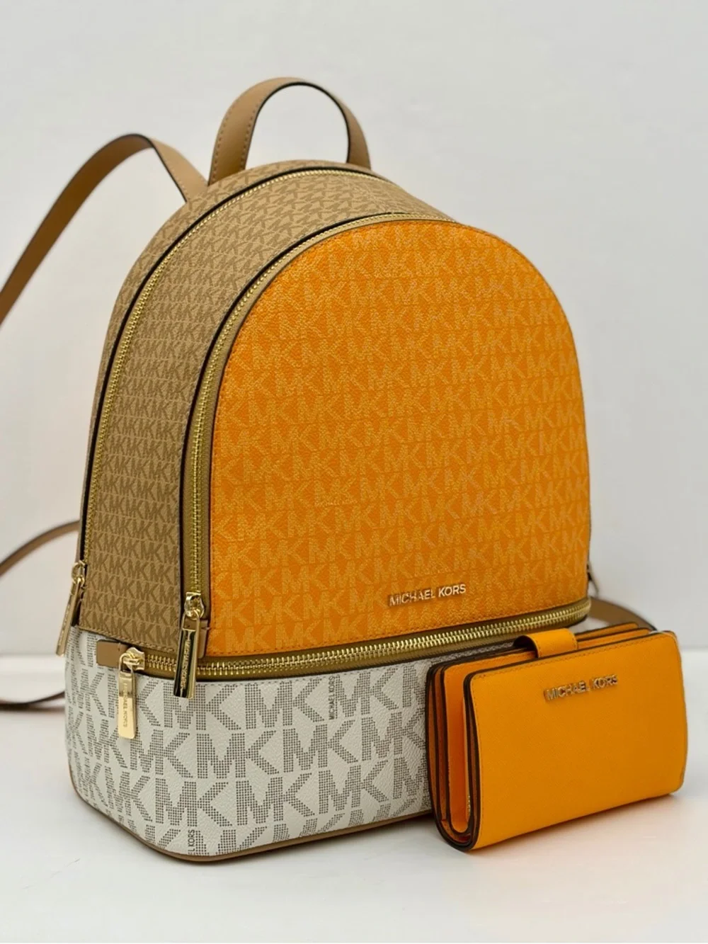 Michael Kors Rhea Medium Color-Block Signature Logo Backpack and Wallet Set